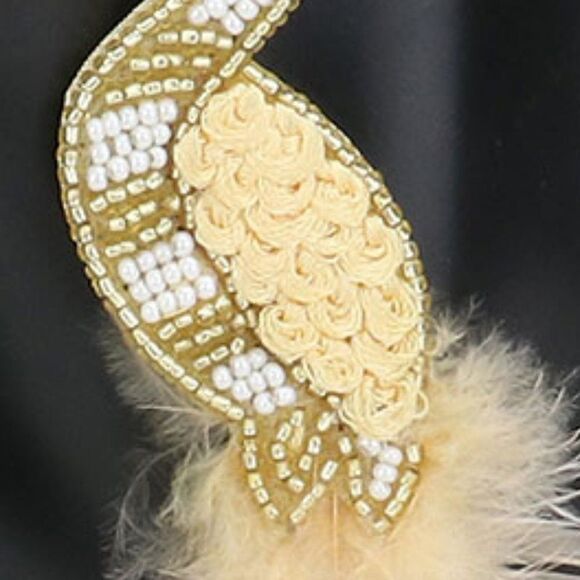 Bird Gold Seed Bead Feather Earrings - Picture 2 of 5